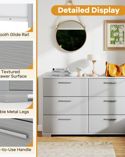 Giantex Storage Cabinet with 6 Drawers, Metal Legs & Handles, Anti-Toppling Devices, Grey