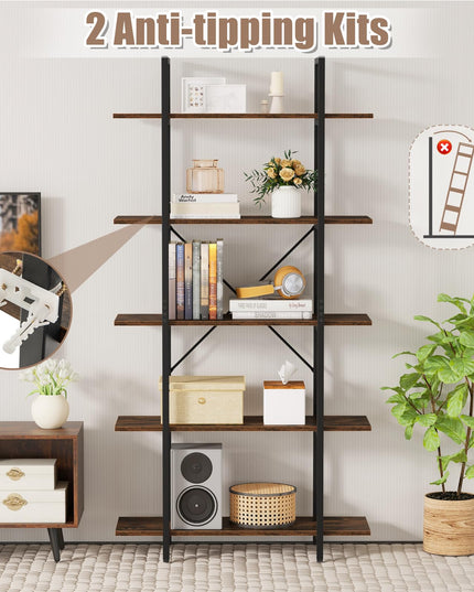 Giantex 5 Tier Industrial Bookshelf for Living Room Bedroom Study