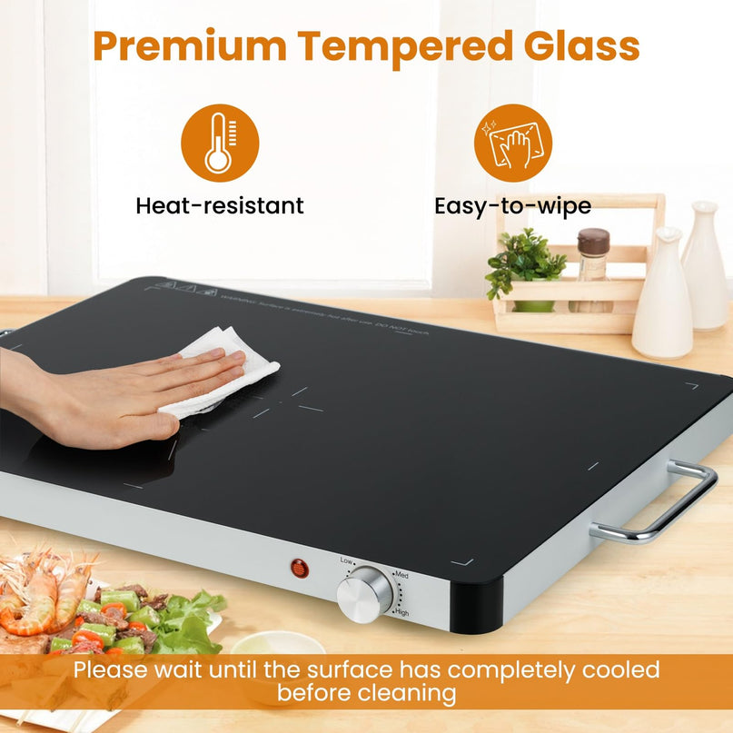 Giantex Electric Warming Tray 53 x 40 cm - Tempered Glass Buffet Server & Food Warmer