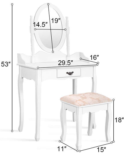 Giantex Bathroom Vanity Table Set w/Mirror Cushioned Stool Makeup Dressing Table Set