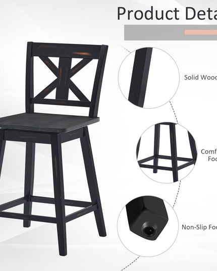 360 Degree Rubber Wood Bar Chairs, Vintage Bar Stools for Home, Restaurant & Pub