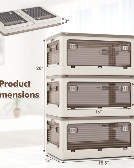 Giantex Storage Bins with Lids and Hidden Wheels, 3/6 Pack Stackable Collapsible Storage Boxes with 5 Opening Doors