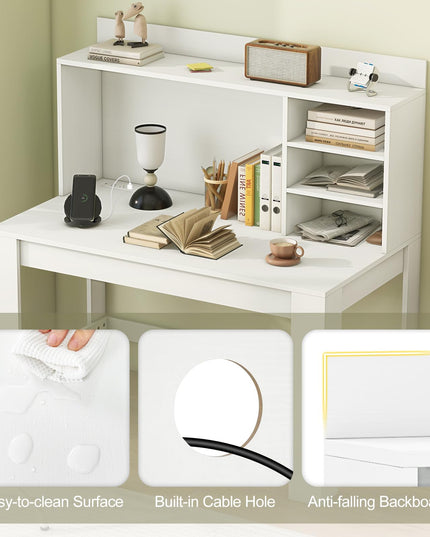 Giantex Computer Desk with Hutch, Modern Home Office Desk with Power Outlets, Storage Shelves & Cable Hole