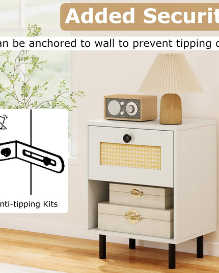 Giantex Rattan Nightstand with Drawer Set of 1/2 Modern Bed Side Table