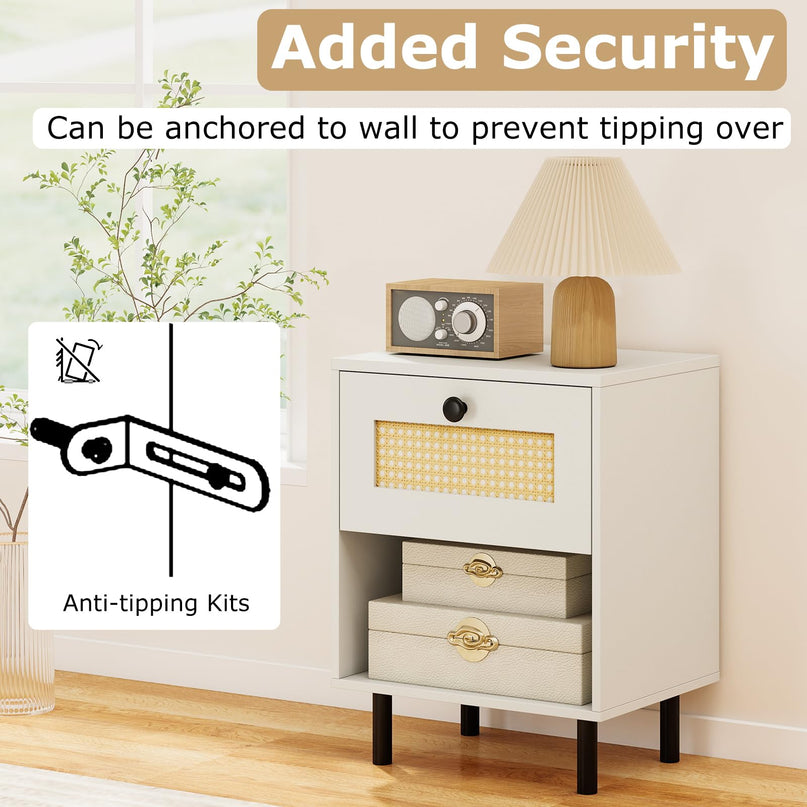 Giantex Rattan Nightstand with Drawer Set of 1/2 Modern Bed Side Table