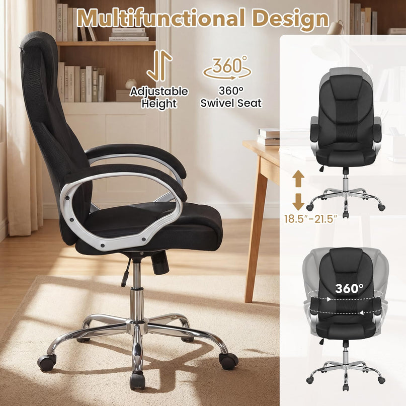 Fauteuil de bureau ergonomique Giantex en maille avec accoudoirs rembourrés et dossier inclinable