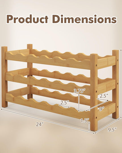 Giantex Bamboo Wine Rack, 3 Tier 18 Bottle Wine Storage Cabinet Shelf, Small Wine Rack Bottle Organizer Freestanding Counter