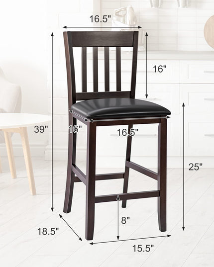 Giantex 25” Counter Height Pub Chairs with Rubber Wood Legs, Armless Bar Chairs with Elastic Cushion & PU Cover for Kitchen