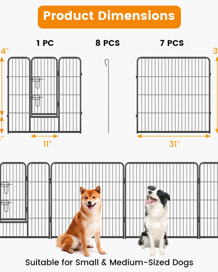 Giantex Dog Playpen Outdoor 32" H - 8/16 Panels Metal Pet Fence for Medium Dogs, Heavy Duty Dog Pen Exercise Fence with Door