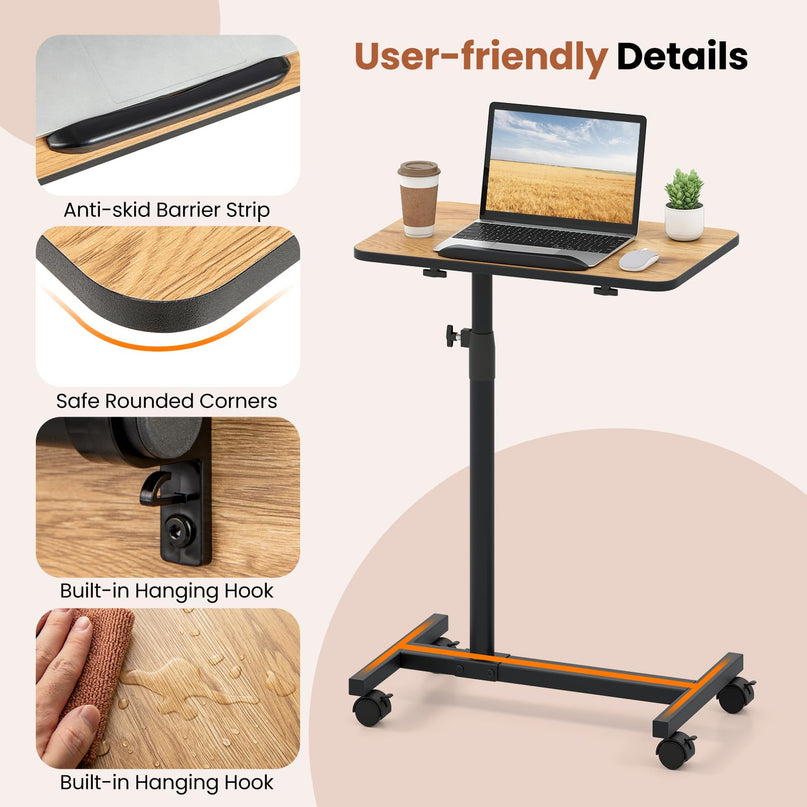Giantex Overbed Table with Wheels Medical Adjustable Bedside Table