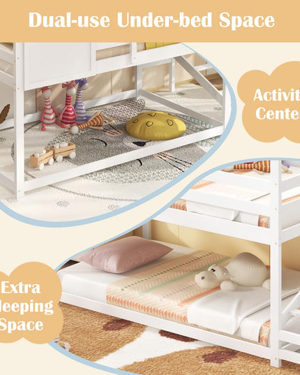 Giantex Twin Bunk Beds with Stairs, Floor House Bed with Roof & Window