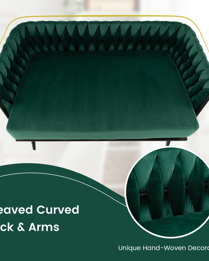 Giantex Loveseat Sofa, Upholstered 2 Seat Sofa Couch with Dutch Velvet, Woven Back and Arms, 2 Pillows