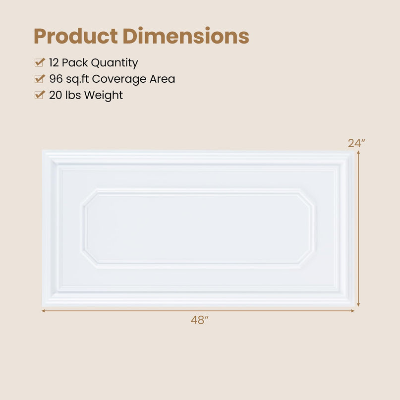 Giantex 48"x24" Decorative Ceiling Tiles with Raised Design