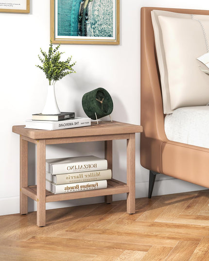 Giantex Teak Shower Bench, 21" Waterproof Spa Bath Seat with Storage Shelf and Non-Slip Foot Pads
