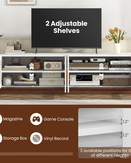 Giantex Large TV Stand for TVs up to 75”, Entertainment Center with 4 Tempered Glass Doors