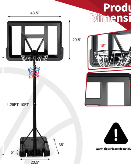 Giantex Portable Basketball Hoop Outdoor, 4.25-10ft Height Adjustable Basketball Goal System w/ 43.5" Shatterproof Backboard