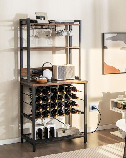 Giantex Bakers Rack with Storage Hutch, Power Outlet & USB Port, Coffee Bar 24-Bottle Wine Rack & Glass Holder