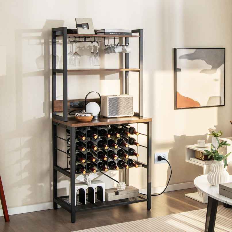 Giantex Bakers Rack with Storage Hutch, Power Outlet & USB Port, Coffee Bar 24-Bottle Wine Rack & Glass Holder