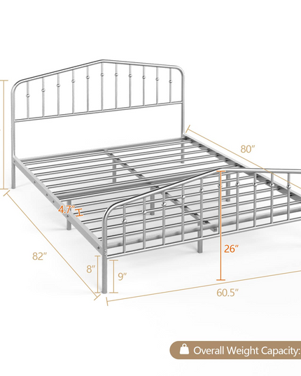 Metal Queen Bed Frame w/ Heavy Duty Steel Slat and 9-Leg Support