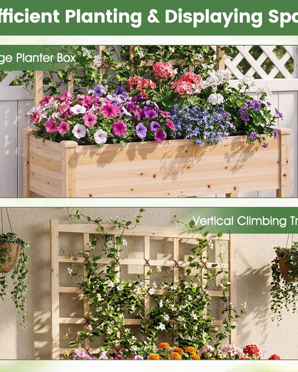 Giantex 65'' Wooden Raised Garden Bed w/Trellis on Wheels (1/2)