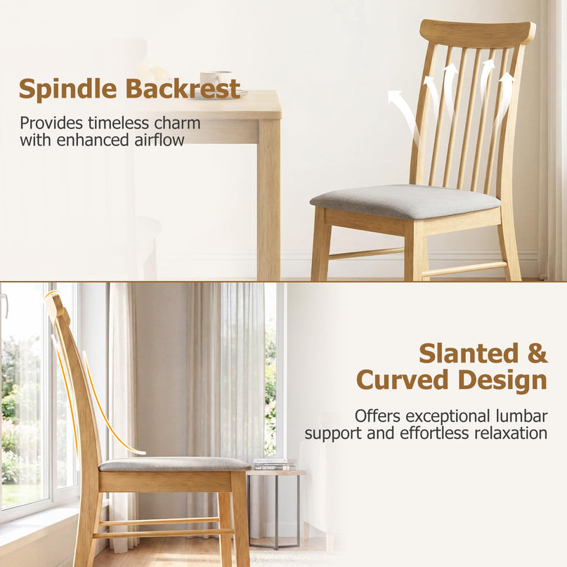 Chaises de cuisine sans accoudoirs Giantex avec cadre en bois d'hévéa et revêtement en tissu