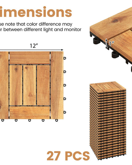 Giantex 12" x 12" Acacia Wood Interlocking Patio Flooring Tiles with Drainage Base