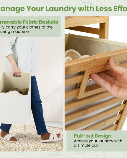 Giantex Tilt Out Laundry Hamper 20 Gal Bamboo Laundry Storage Cabinet