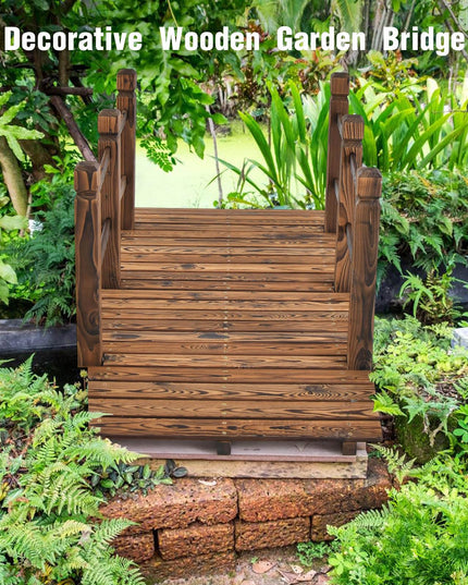 Giantex 5 ft Garden Bridge - Stained Wood Arc Footbridge Walkway