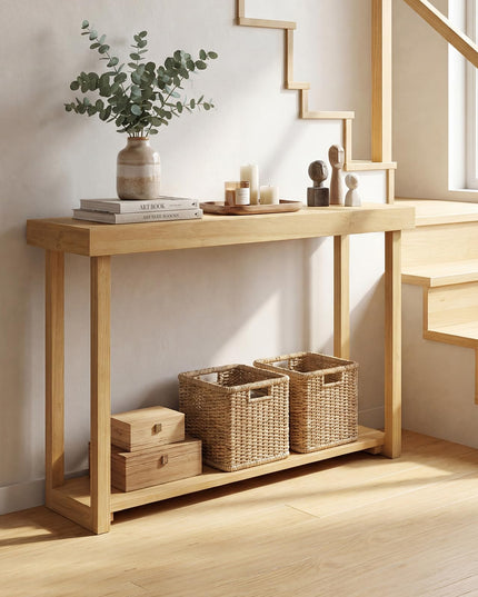 Giantex Console en bois massif à 2 niveaux avec cadre en bois de teck et étagère de rangement (46" x 12" x 32")