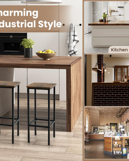 Giantex Industrial Bar Stools Set of 4, 28" Backless Counter Height Bar Stools, Kitchen Island Stools with Footrest