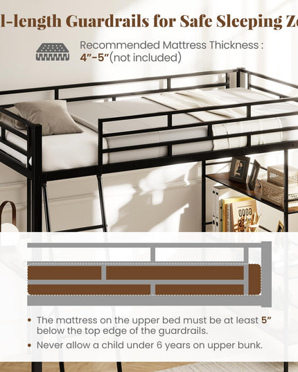 Giantex Twin Size Loft Bed with Desk & Shelves