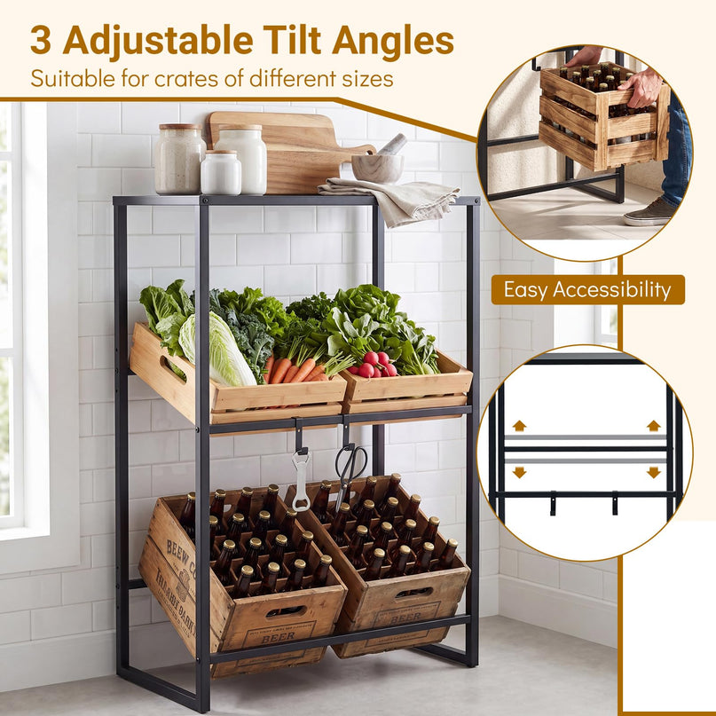Giantex 3-Tier Drink Crate Rack | Heavy-duty Metal Storage Rack with Shelf