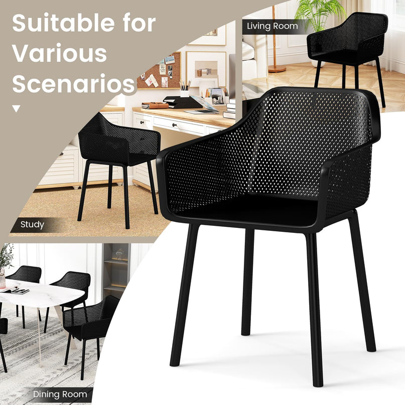 Giantex Plastic Dining Chairs w/Breathable Mesh Backrest Wide Seat Sturdy Supporting Legs