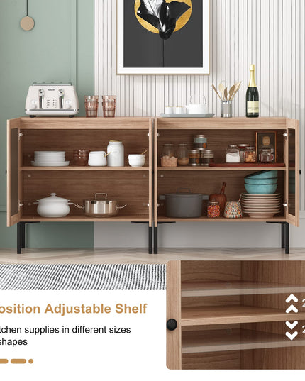 Giantex Buffet Cabinet, Wood Sideboard Storage Cabinet with Rattan Door, 3-Position Adjustable Shelf