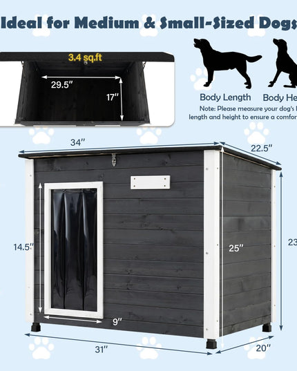 Giantex 34"/42.5" LWooden Dog House with Openable Asphalt Roof