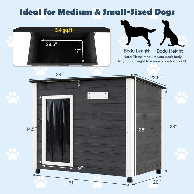 Giantex 34"/42.5" LWooden Dog House with Openable Asphalt Roof