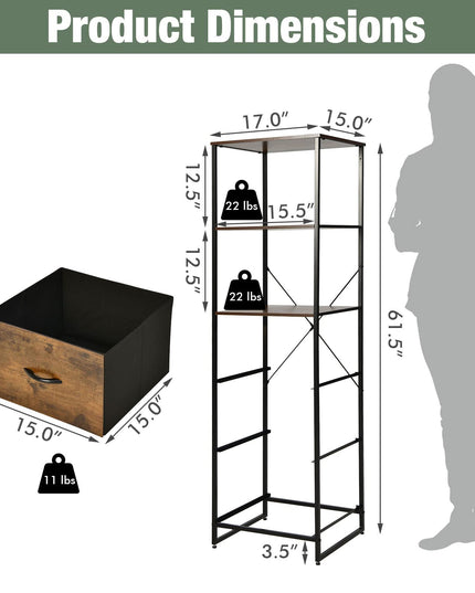 6 Tier Storage Cabinet, 61.5" Tall Storage Rack Storage Bookshelf w/Folding Drawers