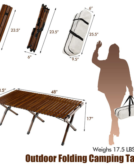 Giantex Folding Picnic Table, Wooden Roll-up Bamboo Tabletop, Portable Camping Table