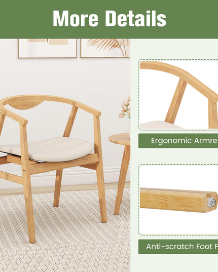 Giantex Bamboo Accent Chair - Wood Natural Boho Accent Dining Chairs with Armrest and Curved Backrest (1/2)