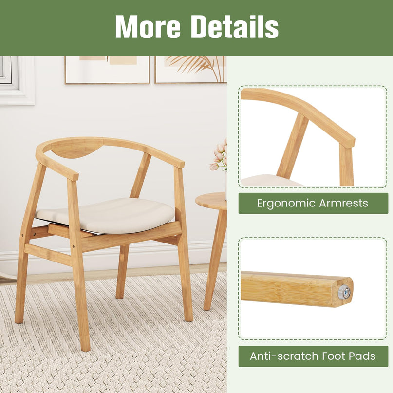 Giantex Bamboo Accent Chair - Wood Natural Boho Accent Dining Chairs with Armrest and Curved Backrest (1/2)