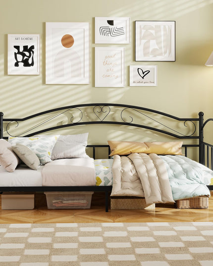 Giantex Metal Twin Daybed with Stylish Headboard & 12 Metal Slats Support for Living Room