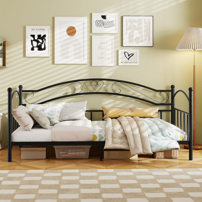 Giantex Metal Twin Daybed with Stylish Headboard & 12 Metal Slats Support for Living Room