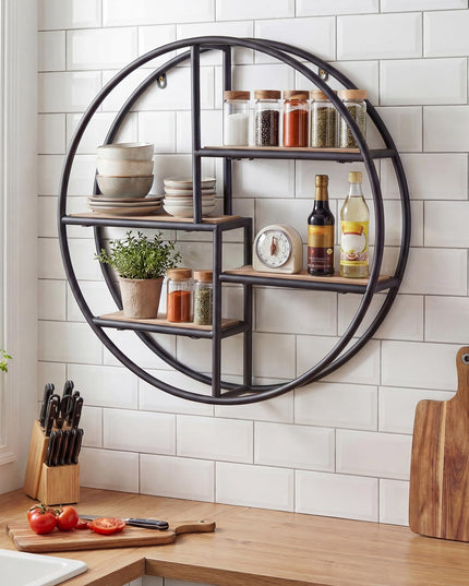 Giantex Industrial Style Round Wall Shelves for Living Room
