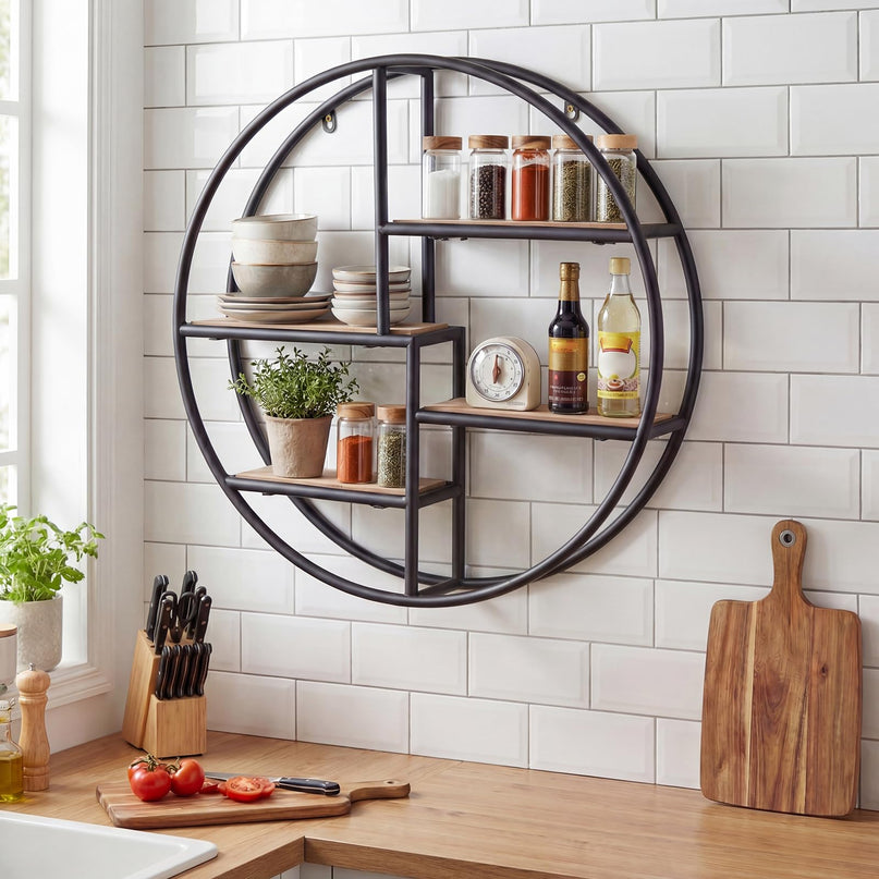 Giantex Industrial Style Round Wall Shelves for Living Room