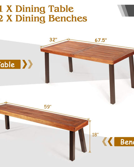 Patio Dining Table Set with 2 Benches, Outdoor Picnic Table Set with Umbrella Hole