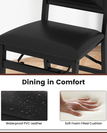 Giantex Folding Dining Chairs Set of 2/4 Black Wood Kitchen Chair w/Padded Seat