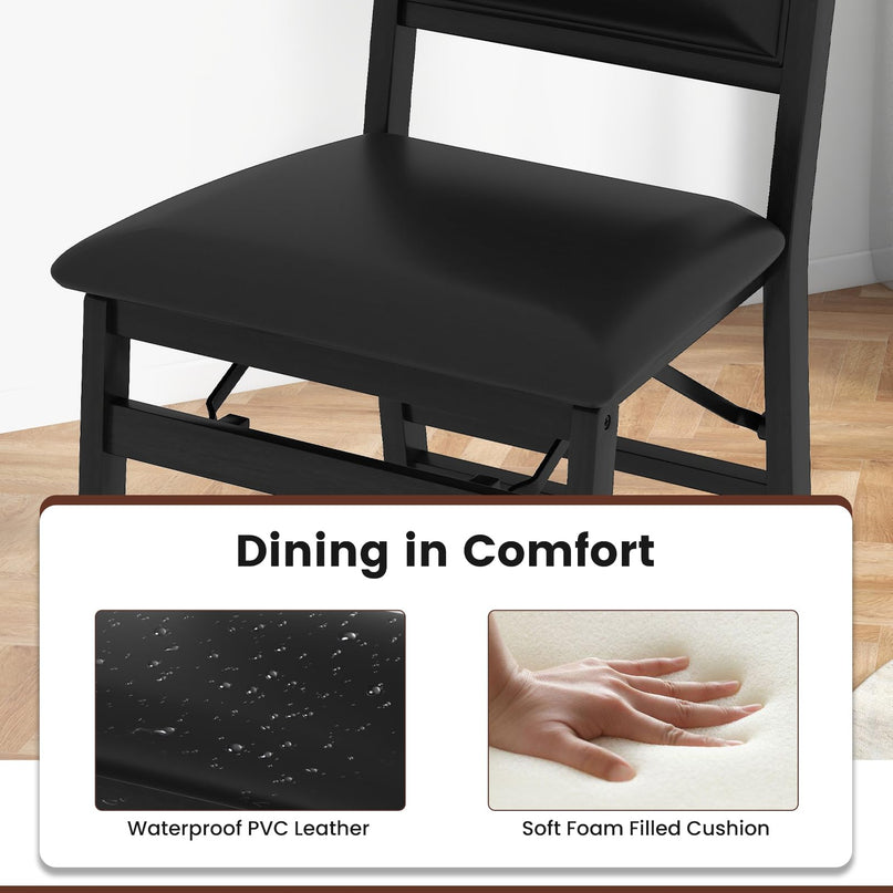 Giantex Folding Dining Chairs Set of 2/4 Black Wood Kitchen Chair w/Padded Seat