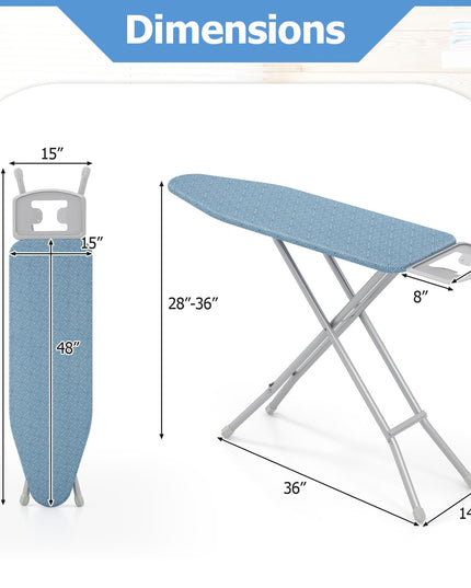 Giantex Full Size Ironing Board with Iron Rest, 57" x 15" Carbon Steel Iron Table with 7-Level Height & Heat Resistant Cover