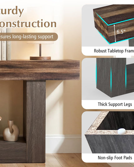 Giantex 63" Farmhouse Console Table with Storage Shelf - Rustic Brown