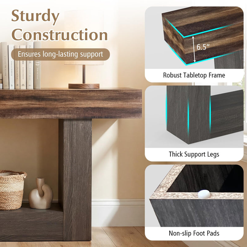 Console rustique Giantex de 160 cm avec étagère de rangement - Marron rustique